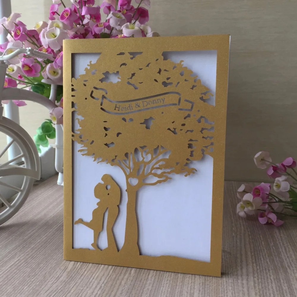 

50Pcs/Lot Romantic Kissing Laser Cut Wedding Invitation Card Greeting Blessing Card Event&Party Supplies