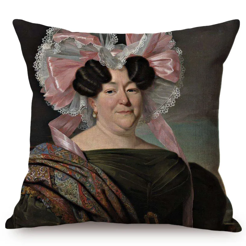 European Style Vintage Noble Woman Self-Portrait Home Decorative Throw Pillow Case Chic Ancient Print Sofa Cushion Cover | Дом и сад