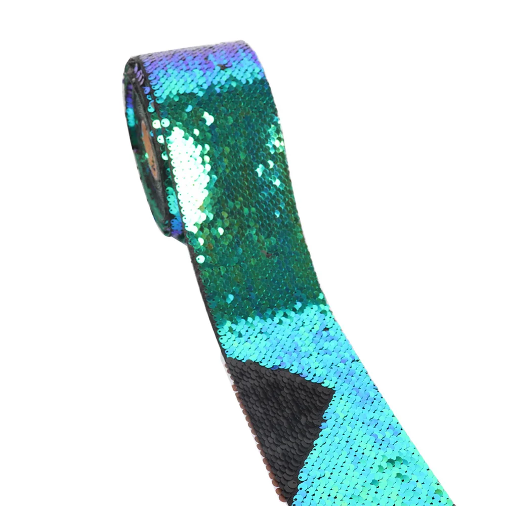green x black 2 года/лот двухцветная Двусторонняя Блестящая лента 75 мм Blingbling ручная работа лента DIY Пояс головной убор материалы Свадебные украшения - Цвет: green x black