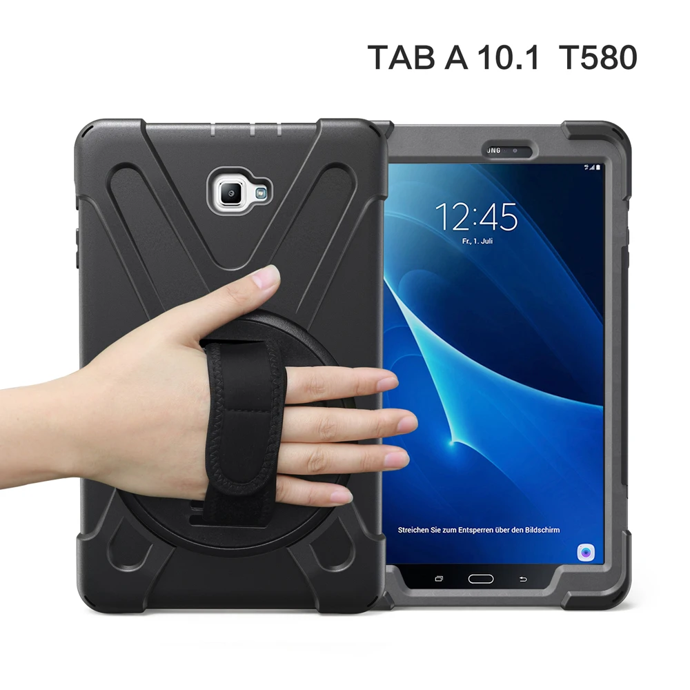 Чехол для Samsung Galaxy Tab A 10,1 SM-T580 T585, детская сверхмощная Защитная крышка вращающаяся подставка/ремешок на руку+ плечевой ремень