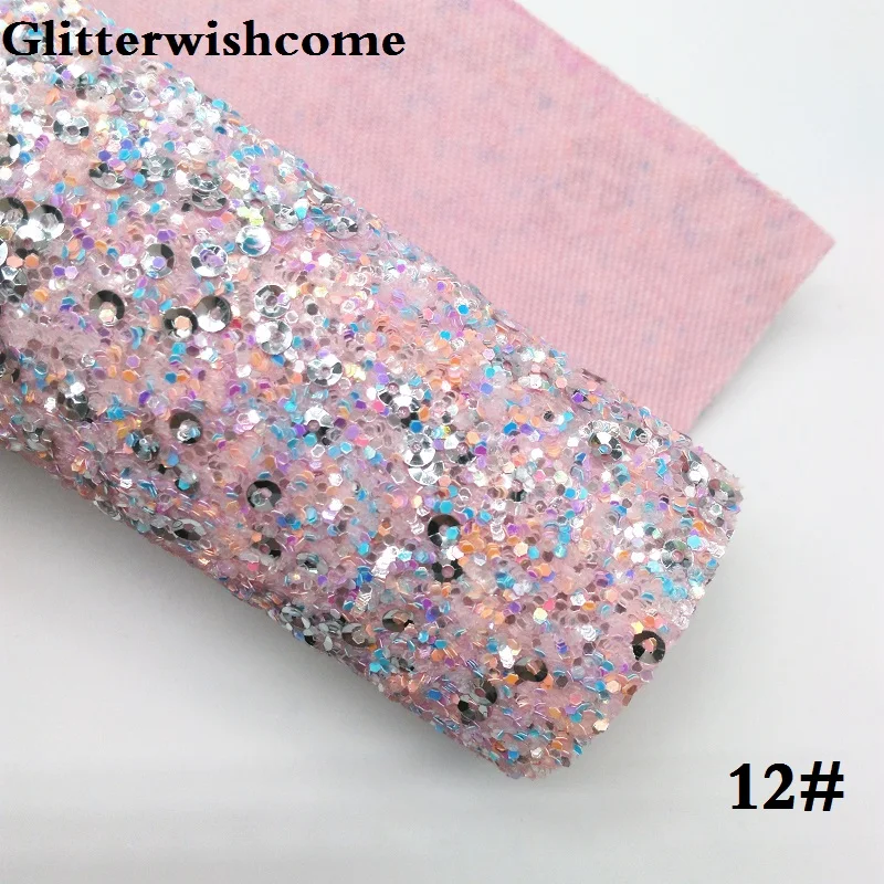 12 Glitterwishcome 21X29 см A4 Размеры синтетическая кожа, с эффектом блестящей кожи с блестками, блестящие виниловые обои для банты, GM031A - Цвет: 12