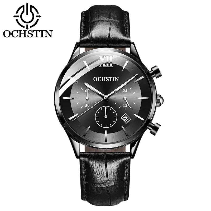 Бренд ochstin Для мужчин, мужские часы, наручные часы, часы для мужчин для мужской Нержавеющая сталь ремешок часы Водонепроницаемый Для мужчин кварцевые часы - Цвет: Black-L