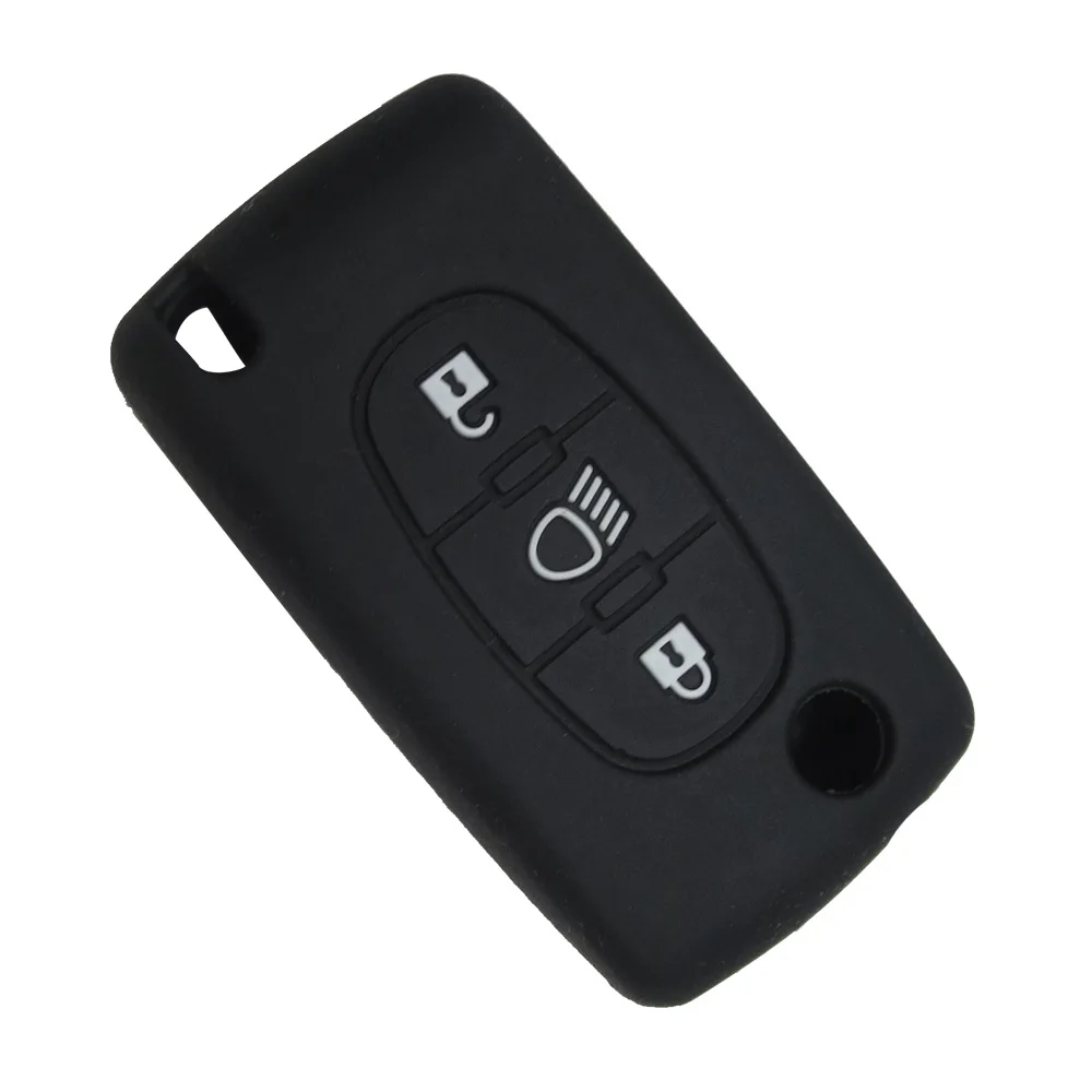 Черный OkeyTech силиконовый для ключа автомобиля чехол для Citroen C2 C3 C4 C5 Picasso Xsara C6 C8 для peugeot дистанционного 3 кнопочный Выкидной ключ автомобильный брелок - Название цвета: Черный
