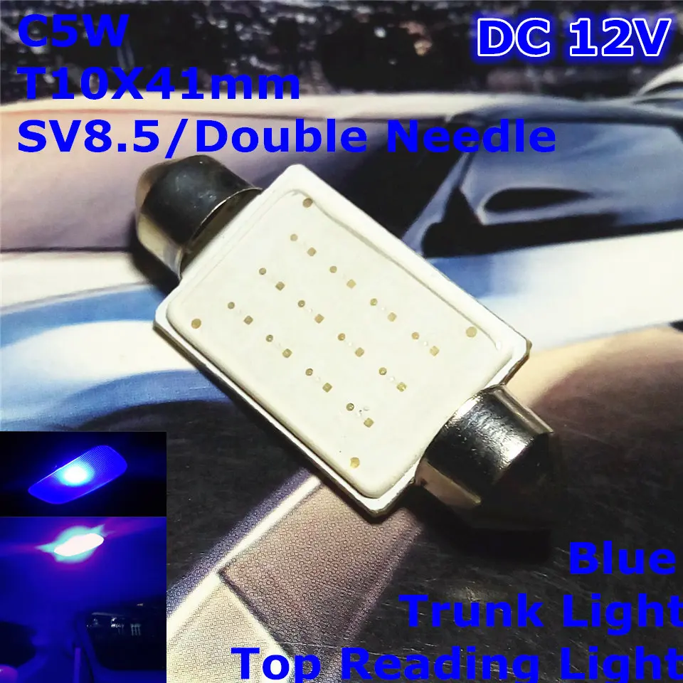 

12V LED Blue Color Car Double Needle Bulb Lamp(COB Lighting Square) C5W 41mm For Top Reading Licence Board Trunk Light