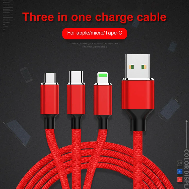 NOHON 3 в 1 USB кабель для быстрой зарядки 8 Pin для iPhone X 8 7 XS MAX XR Micro usb type C для samsung Xiaomi 8 huawei зарядный шнур