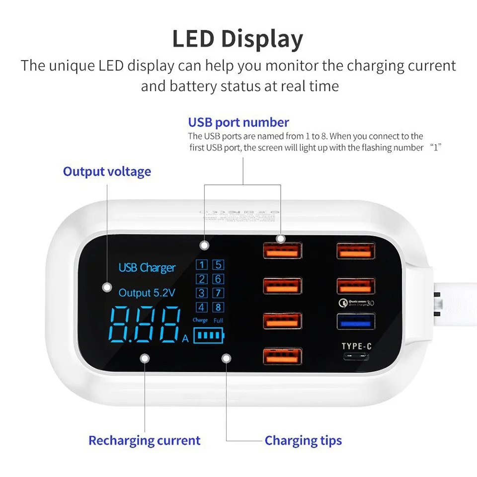 С несколькими usb портами Зарядное устройство концентратор Quick Charge 3 0 8 Порты и