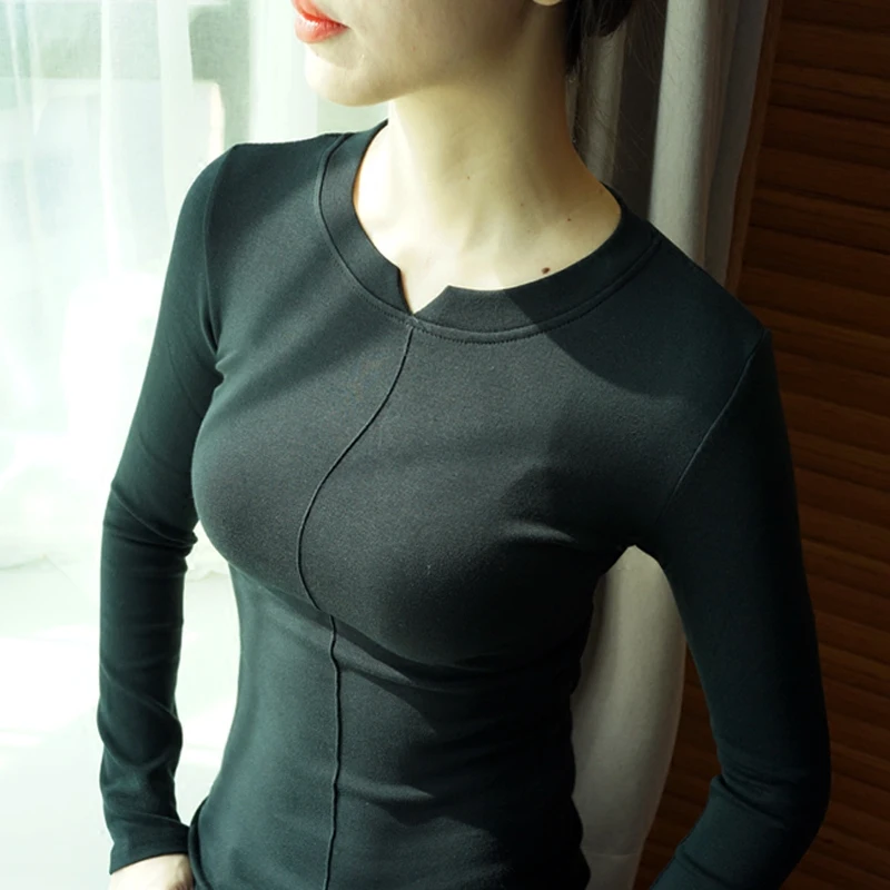 Женская футболка с длинным рукавом и круглым вырезом простая Корейская из 96 го