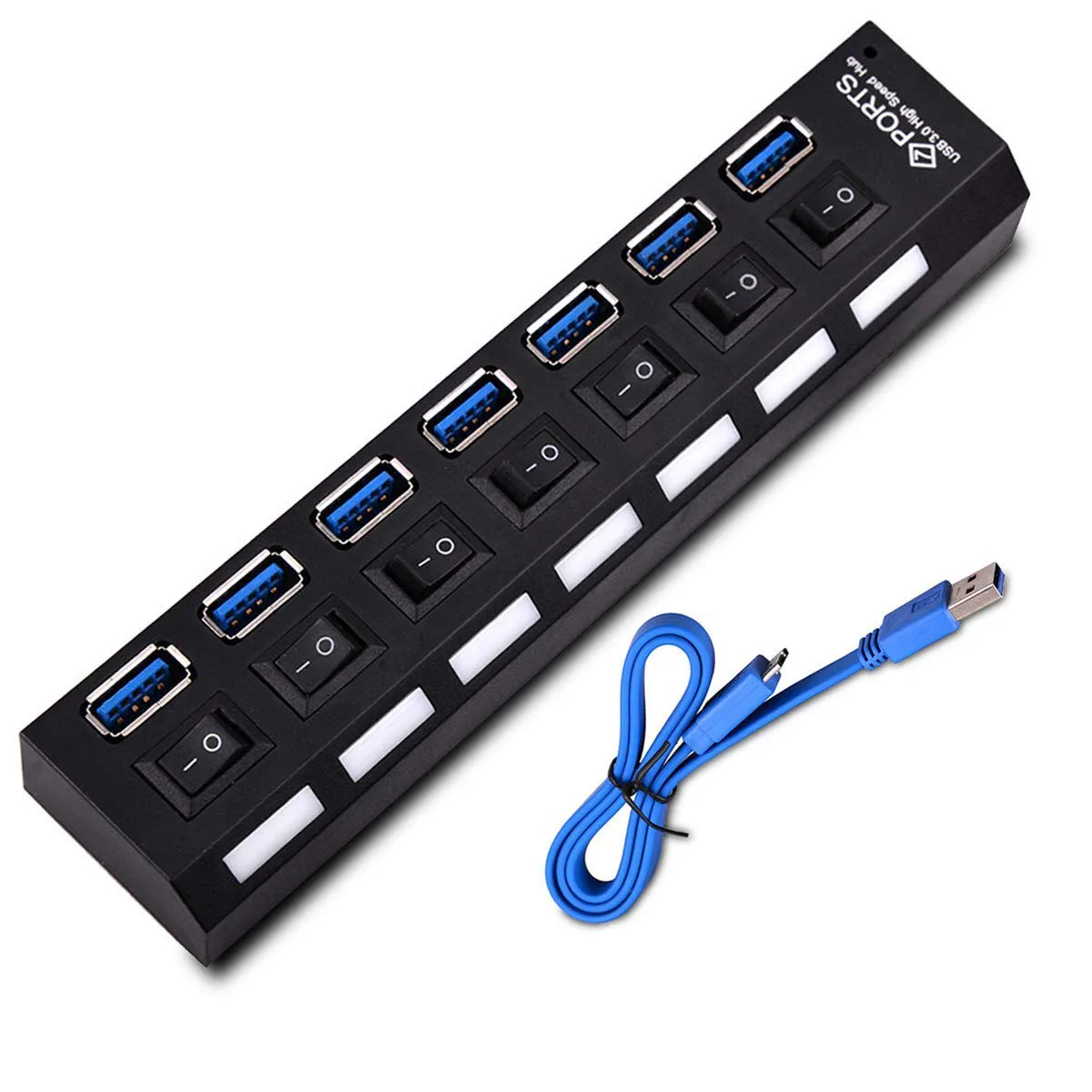 7 Port Black Многопортовый usb-хаб 3,0 4/7 портов Портативный Супер Скоростной 5 Гбит/с многопортовый usb-расширитель с переключателями адаптер питания для ПК - Цвет: 7 Port Black