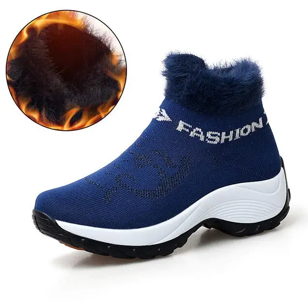 Зимние женские ботинки размера плюс 26 см Ботильоны на платформе с теплым мехом