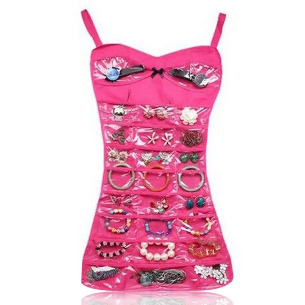 Pink 30 карманов двусторонняя сумка для хранения ювелирных изделий Органайзер Дисплей Шкаф Висячие платье держатель серьги ожерелье кольцо браслет чехол - Цвет: Pink