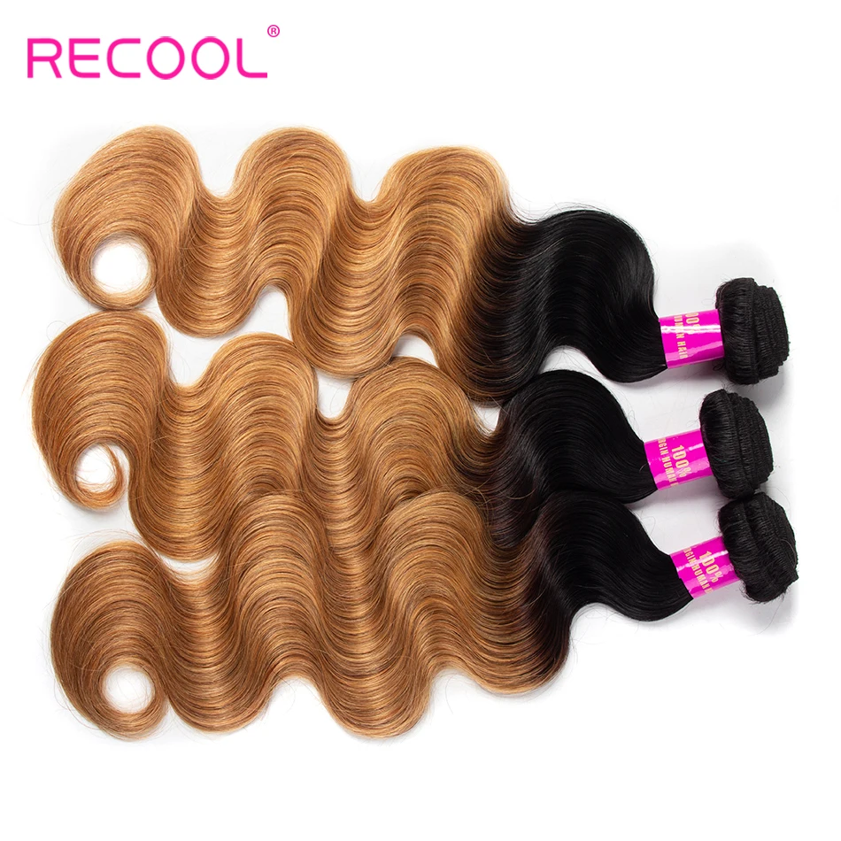 Recool волосы бразильские Weave Связки 1B 27 покраска методом Омбре пучки волос Remy