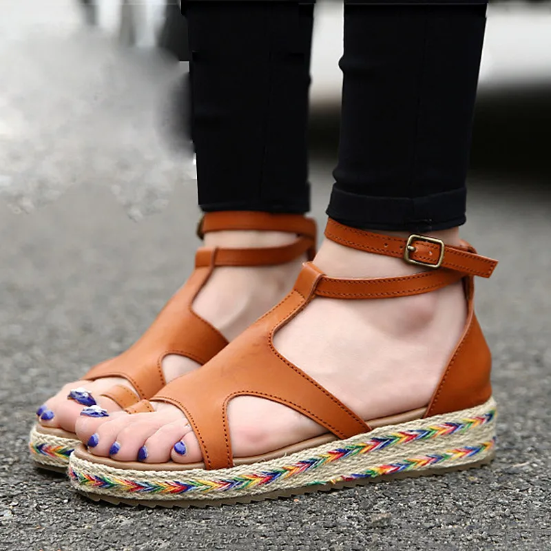 Женские сандалии модная соломенная обувь женские летние на танкетке с ремешком