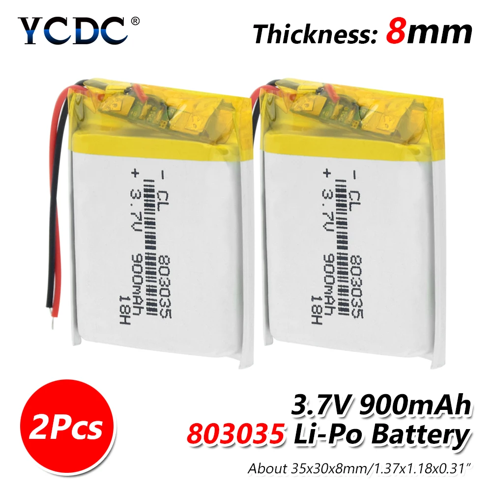 2Pcs Полимерная литиевая батарея 900 mah 3,7 V 803035 умный дом MP3 колонки литий-ионная батарея для dvr, gps, mp3, mp4, mp5 внешний аккумулятор, динамик - Цвет: 2Pcs