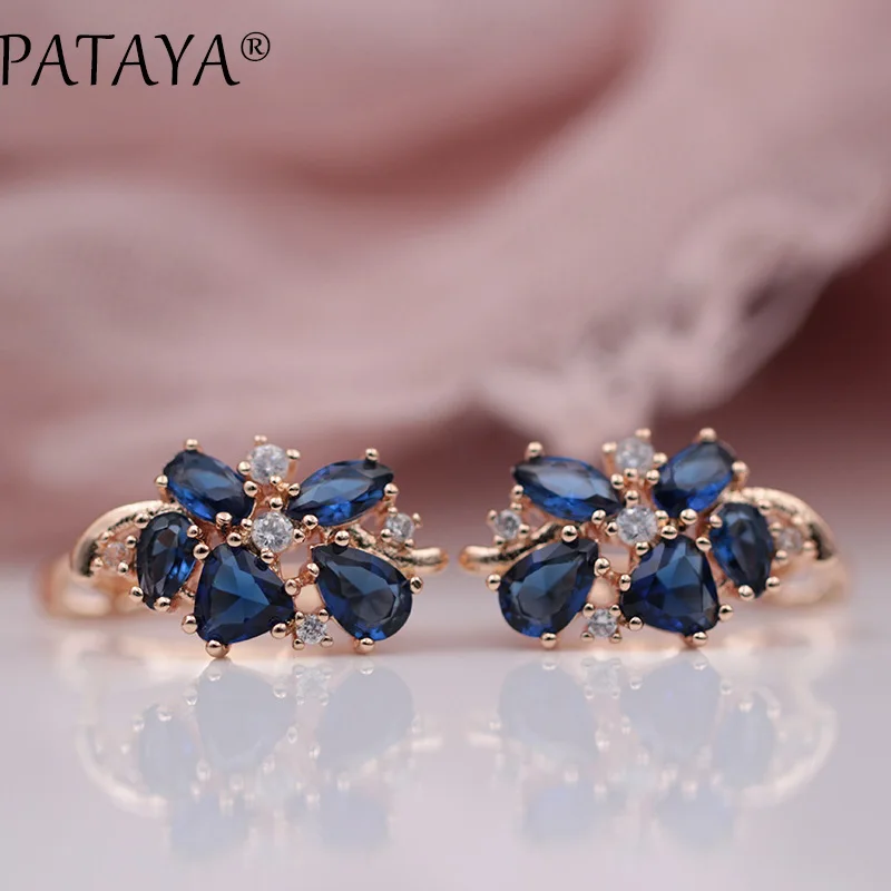 Разноцветные длинные серьги PATAYA из искусственного циркония розовое золото 585