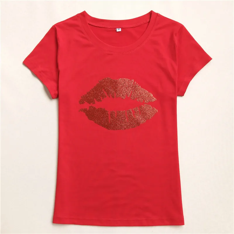 

2019 Summer T shirt Harajuku Red Lip Print Women t shirt Lady Casual Cotton Round Neck short-sleeved T-shirt camisetas mujer