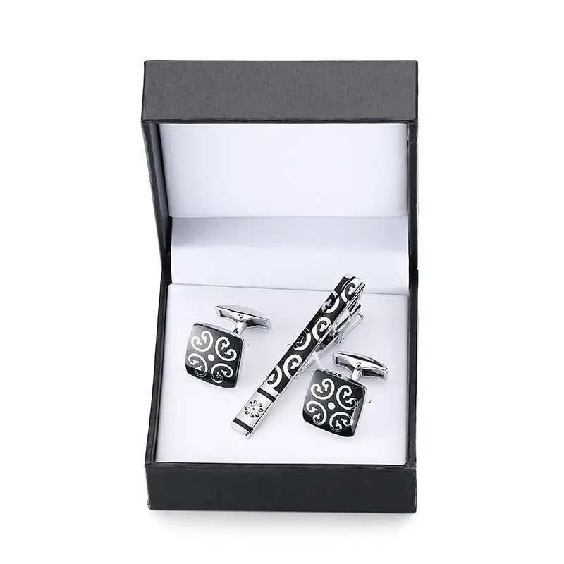 Набор высококачественных зажимов для галстука, резные изысканные запонки, хрустальные запонки с якорем, саксофон, зажим для галстука, черная квадратная коробка, набор