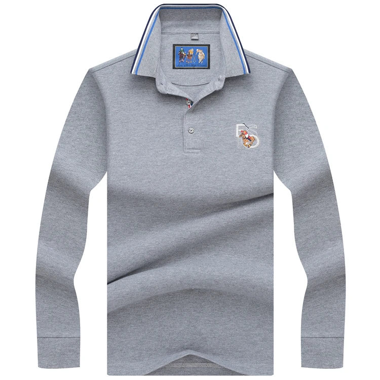 Серый Hollirtiger polo, мужская рубашка с длинным рукавом, Мужская брендовая одежда, одноцветная, высокое качество, Осень-зима, повседневные рубашки поло, мужские Поло - Цвет: Серый