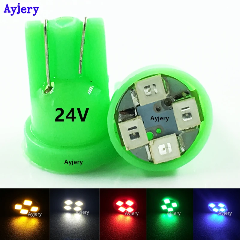 AYJERY 10 шт. T10 светодиодный 194 168 1210 4 SMD 24V DC 3528 Светодиодный светильник Синий Красный