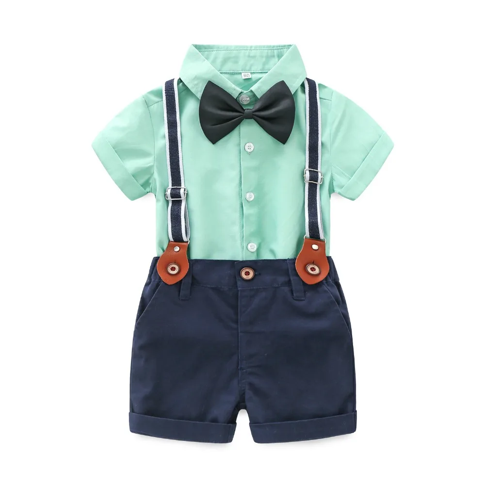 2019 summer Baby Boy Clothing Sets Childrens suits cotton Boys 3pcs sets short Sleeve Shirt+Suspenders trousers+bow tie Set |