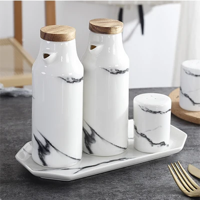5 PCS Мраморное керамическое масло уксус соус горшок диспенсер бутылка для соевого соуса фарфор сезон перец баночка для специй кухонный инструмент шейкер для соли и перца - Цвет: 5 PCS