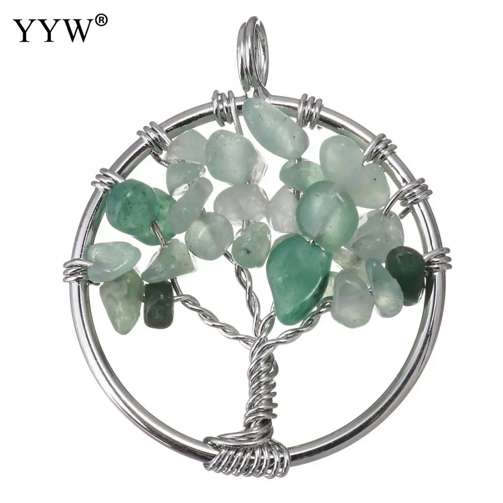 green aventurine Натуральный кристалл удачная подвеска с деревом жизни полудрагоценный камень сердолик женское ювелирное ожерелье модное ожерелье с подвеской подарок - Окраска металла: green aventurine
