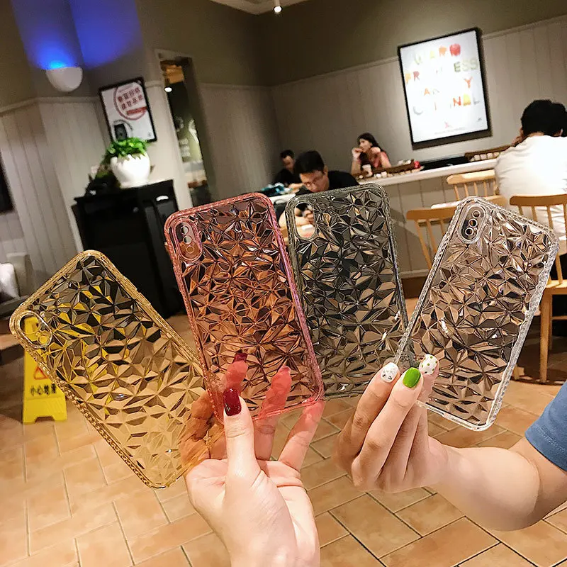 Алмазная текстура чехол для iPhone 6 6s 7 8 Plus X XR XS Max мягкий телефона пары прозрачный