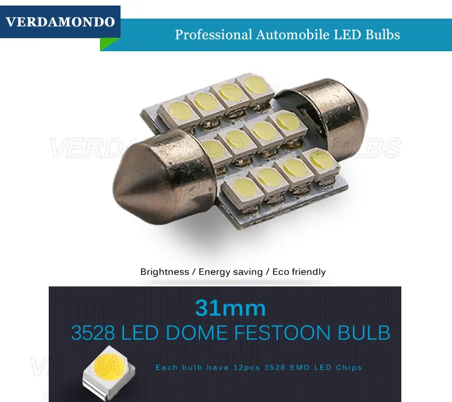 1 шт. 31 мм 12 SMD 3528 салона Купол с фестонами светодиодный светильник лампы теплые