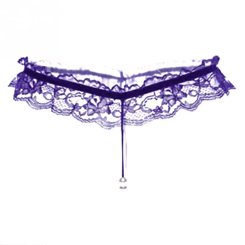 purple Сексуальные женские кружевные стринги, нижнее белье для женщин, жемчужные стринги, трусики для женщин, нижнее белье, женские трусы, 6 цветов - Цвет: purple