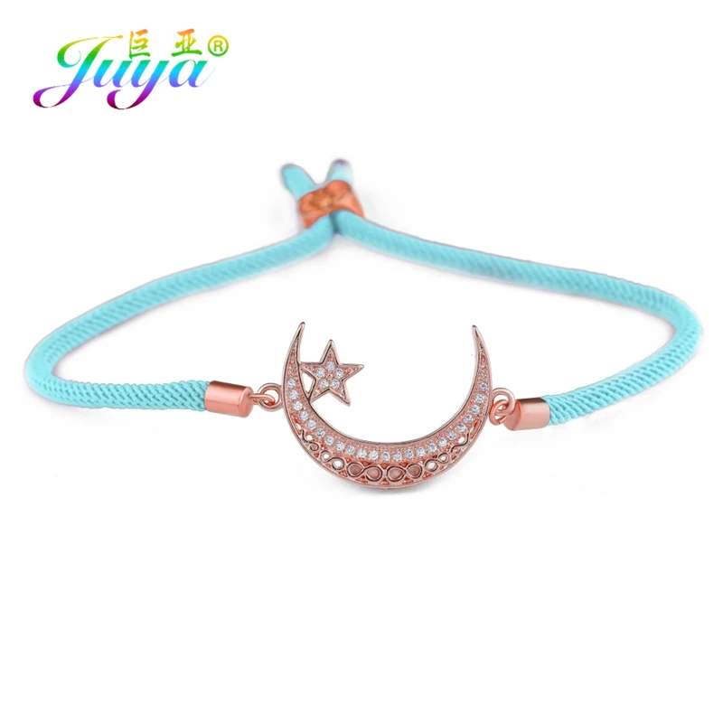 Rose Gold Sky Blue Juya ручной работы мусульманский для молитв Бог браслеты для женщин и мужчин ручной работы религиозный исламский полумесяц Шарм с Луной и звездой браслеты поставки - Окраска металла: Rose Gold Sky Blue