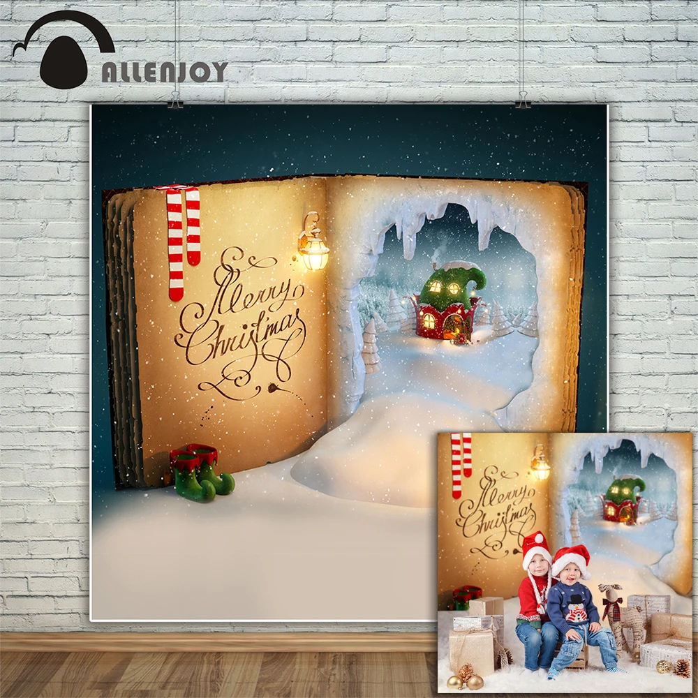 Фон для фотосъемки Allenjoy рождественские книги эльфийский дом носки обувь снег фон