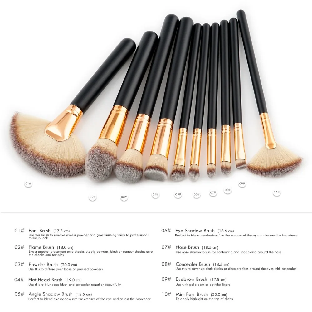Kimuse 10 шт. brochas maquillaje ручка макияж кисточка для тональной крем-пудры Румяна контуринг лица Косметическая Кисточка для бровей