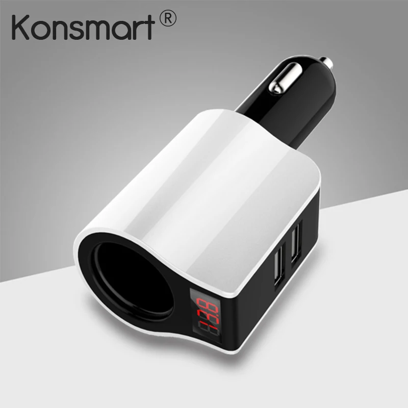 KONSMART Универсальный двойной зарядное устройство USB для iPhone X, 8, 7, 5 V/2.4A мини-светодиод машины-Зарядное устройство адаптер для samsung S8 автомобильного прикуривателя Зарядное устройство