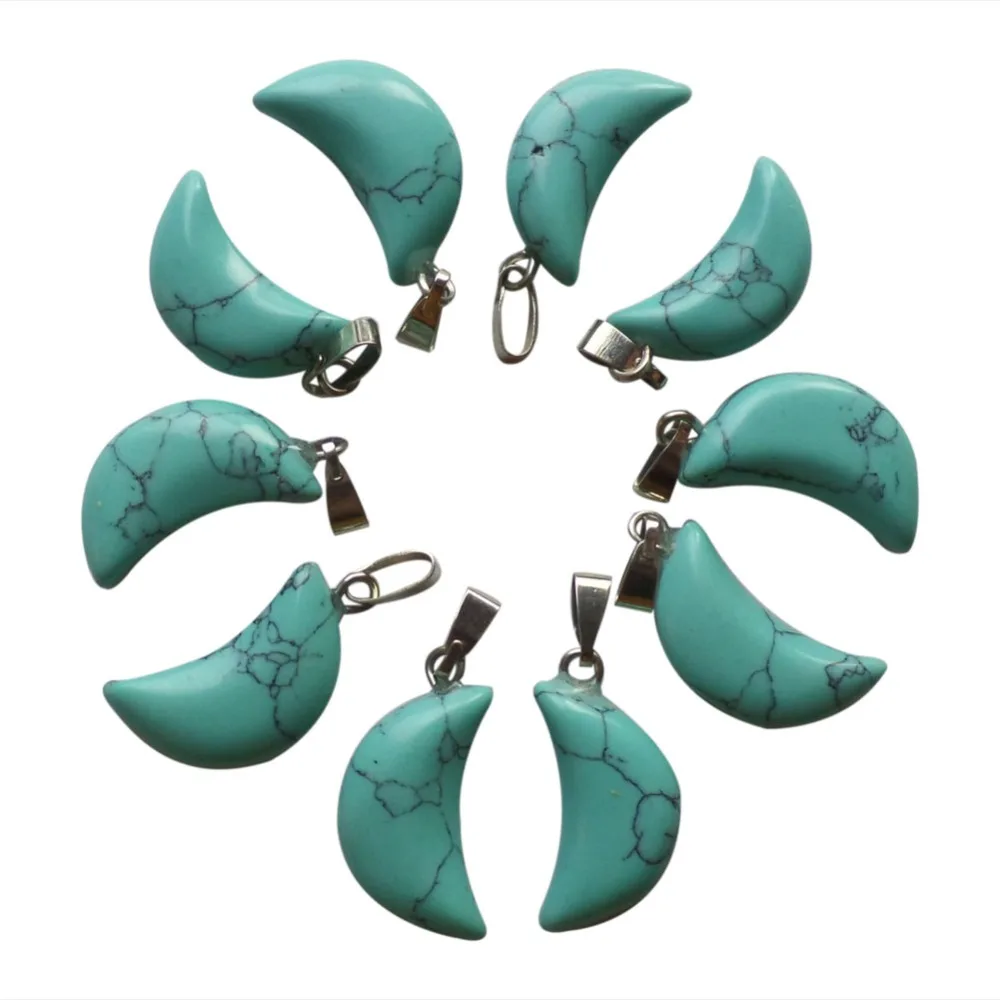 (10 шт./лот) оптовая продажа натуральный голубой бирюзовый кулон в виде Луны 18x8x5 мм