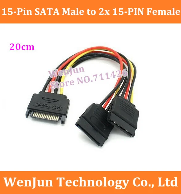 

500PCS DHL /EMS Free Shipping 15-Pin SATA Male to 2x 15-PIN Female SATA Splitter Power Y-Cable