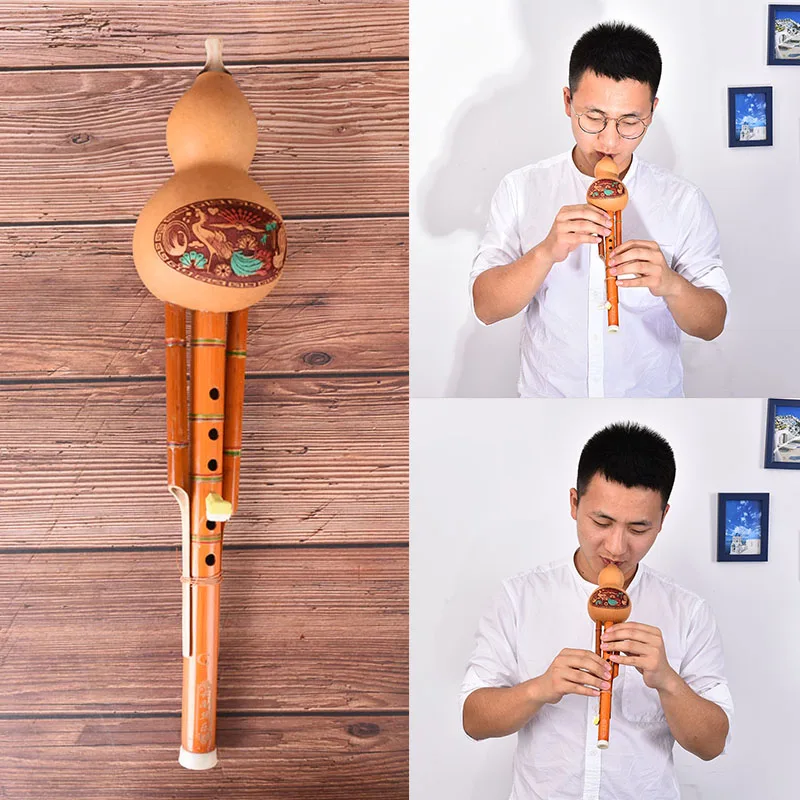 Китайская ручная работа Hulusi коричневая бамбуковая Тыква Cucurbit Flute этнический
