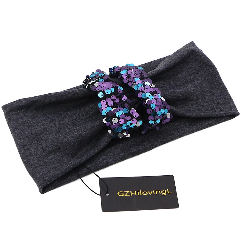 GZHilovingL Новая женская широкая хлопковая повязка на голову с блестками модные