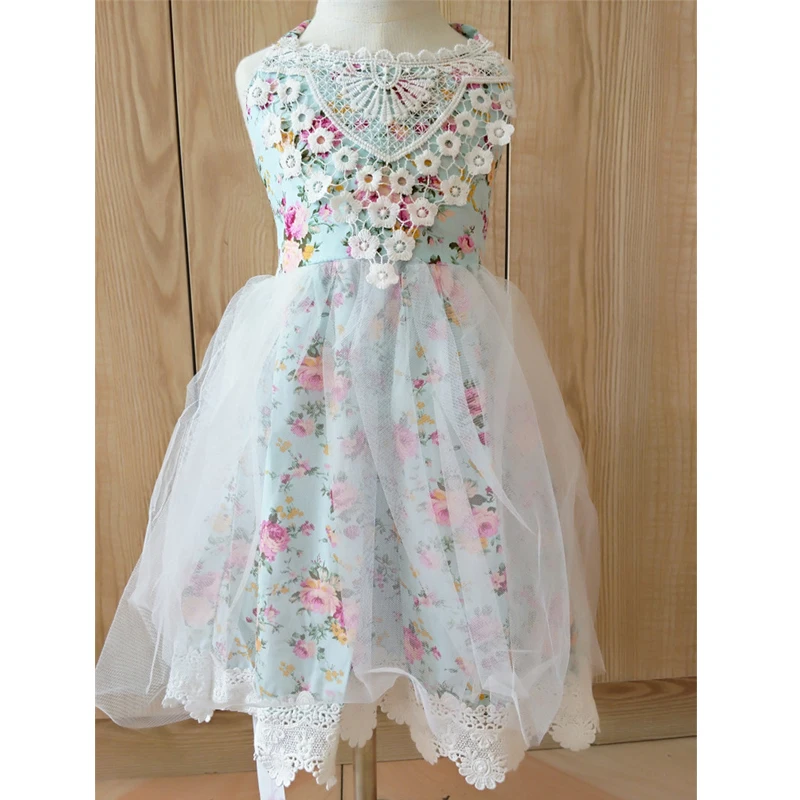 

Sweet little girls dress summer vintage floral lace strap dress toddler kids clothing 2-6Yrs