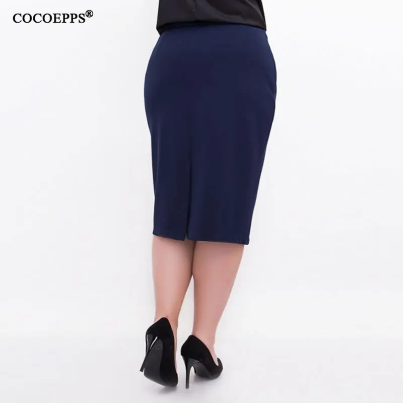 

COCOEPPS Big Size High Waist Solid Office OL Skirts Femme 2019 Plus Size Summer Elegant Bodycon Pencil Women Skirt Black L-6XL