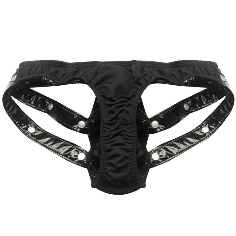 Мужские стринги с заниженной талией из искусственной кожи трехмерным вырезом