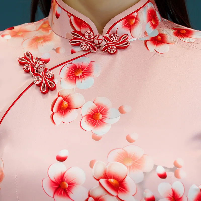 Классическое китайское женское атласное платье Ципао Cheongsam, летнее женское новое платье с цветочным рисунком, Сексуальное мини платье, Размеры s m l xl XXL 3XL