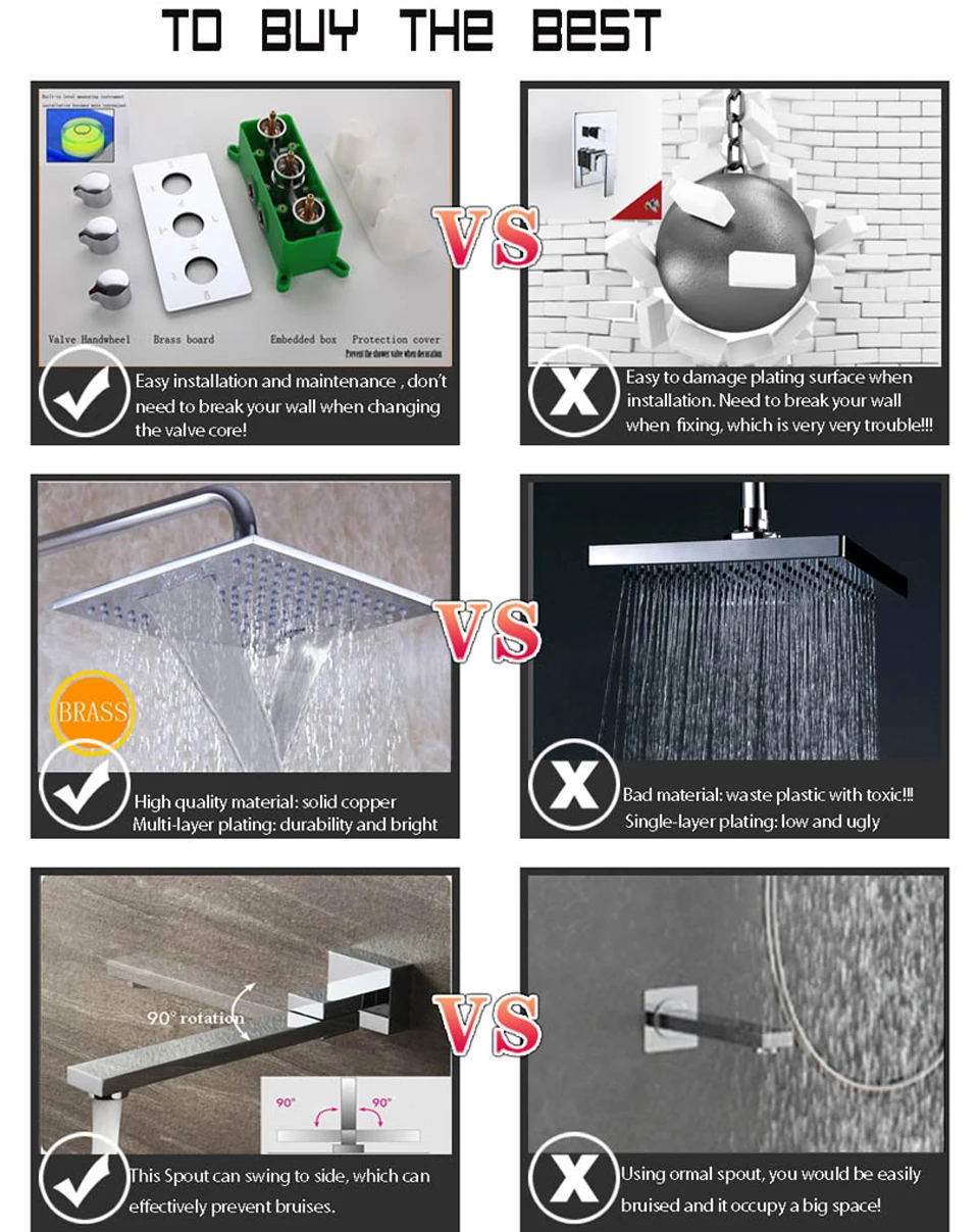 Смеситель для душа Водопад ванной комнаты Хромированная душевая головка