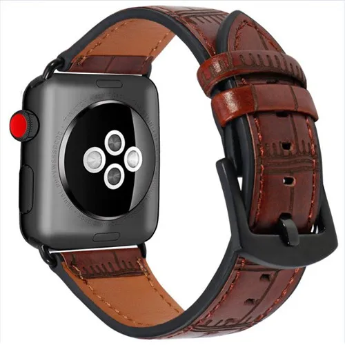 Dark brown Хохлатый кожаный ремешок для Apple Watch band 44 мм 40 мм correa Iwatch Series 4 модный бамбуковый браслет ремешок для часов - Цвет ремешка: Dark brown