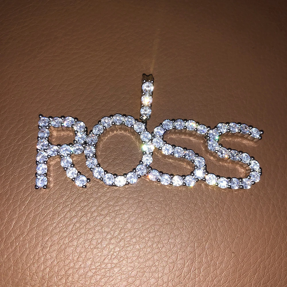 Iced Out Custom Name теннис письмо подвески кубический цирконий Алфавит Шарм Подвески хип