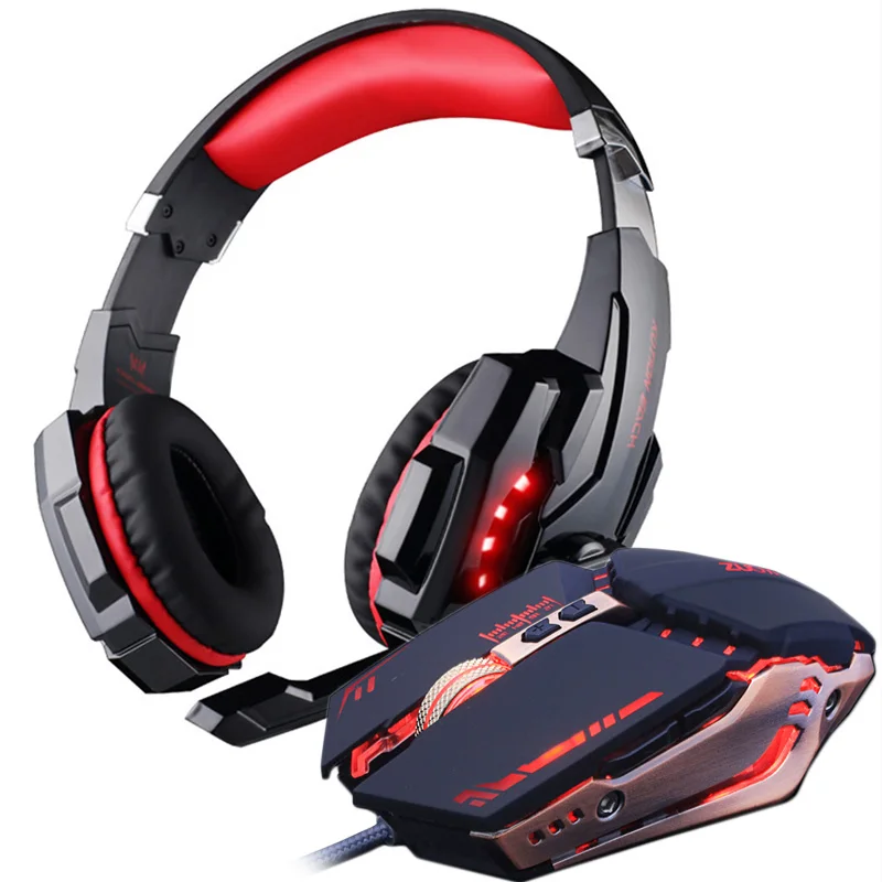 G9000 Red and MMR5 Игровая гарнитура и игровая мышь 4000 dpi, регулируемые стерео наушники для геймеров+ геймерские мыши, светодиодный светильник, Оптическая Проводная USB - Цвет: G9000 Red and MMR5