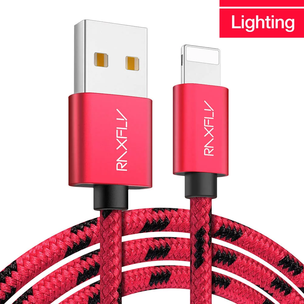 USB raxfly кабель для iPhone XS MAX XR Кабель зарядного устройства освещение USB кабель для iPhone X 7 6 6S XS 8 Plus Синхронизация данных зарядный провод - Цвет: Red