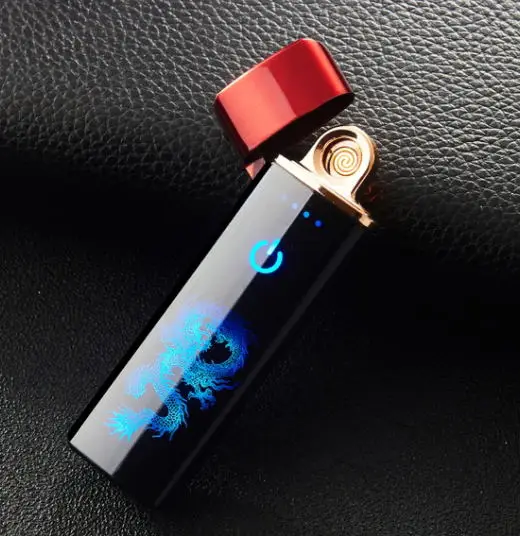 Вольфрамовая турбо USB Зажигалка сенсорная Зажигалка изогнутая полноэкранная сигарета для курения Электронная зажигалка может Изготовленный На Заказ лазерный логотип - Цвет: red dragon