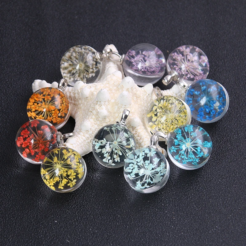 Подвески Круглые стеклянный шарик бусины для ожерелья с засушенными цветами 20 мм