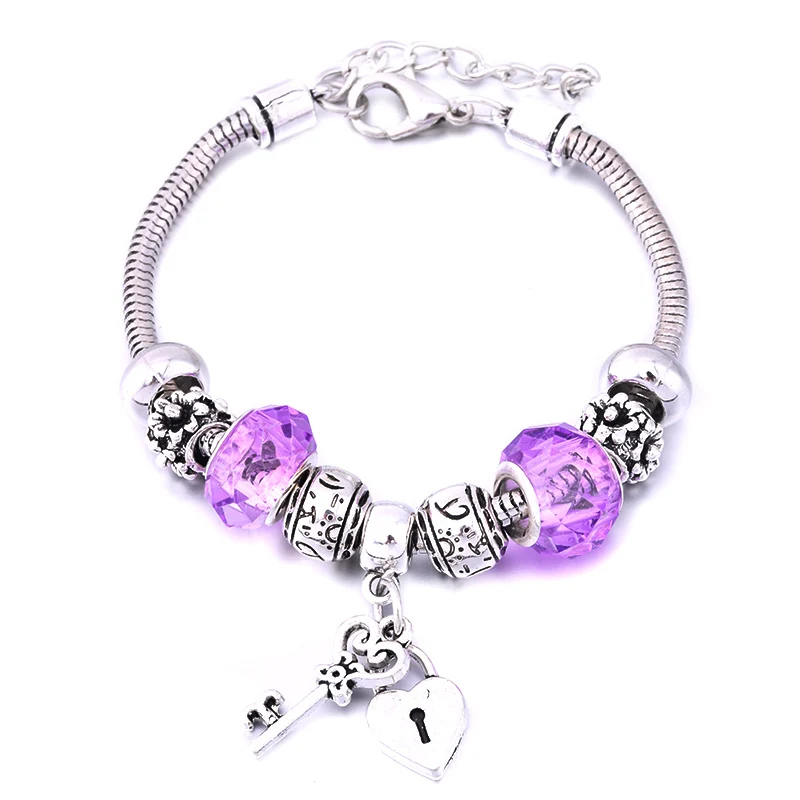 Женский шарм браслет с пряжкой Лобстер со змеиным узором украшенный бусинами на