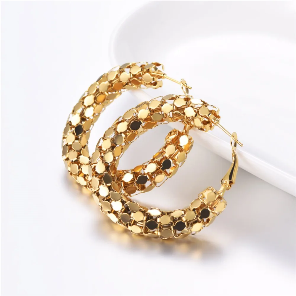 U7 Simple Earrings Round Circle 25mm / 40mm Three Color Trendy Design New Hoop Female Earring Jewelry Party Gift For Women E1014