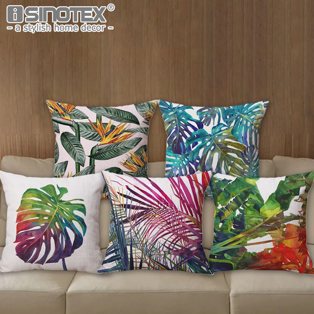 Африканское Тропическое растение наволочка с принтом зеленые листья льняные
